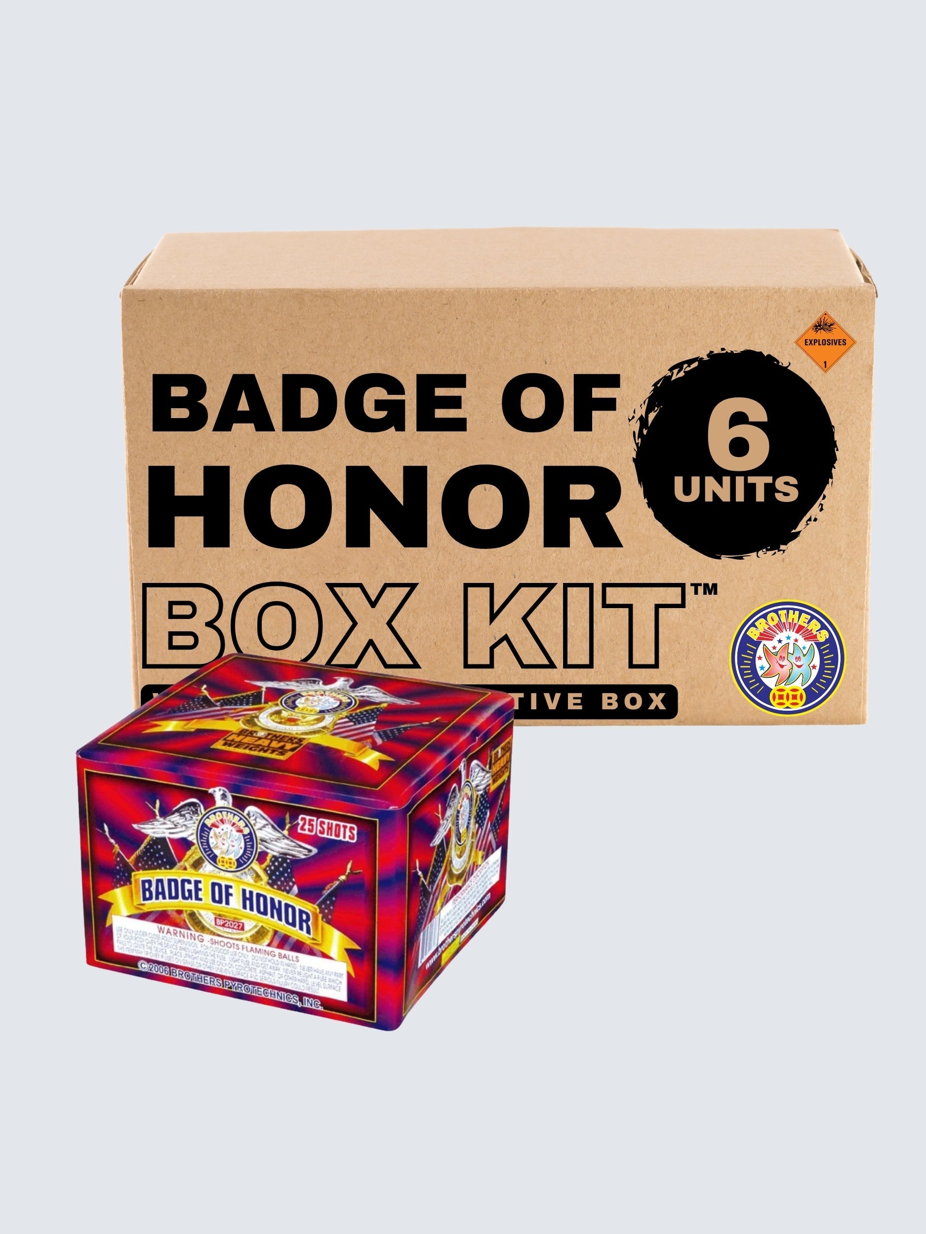 Badge of Honor | 25 Shot Aerial Repeater by Brothers Pyrotechnics -Shop Online for X-tra Large Cake™ at Elite Fireworks!