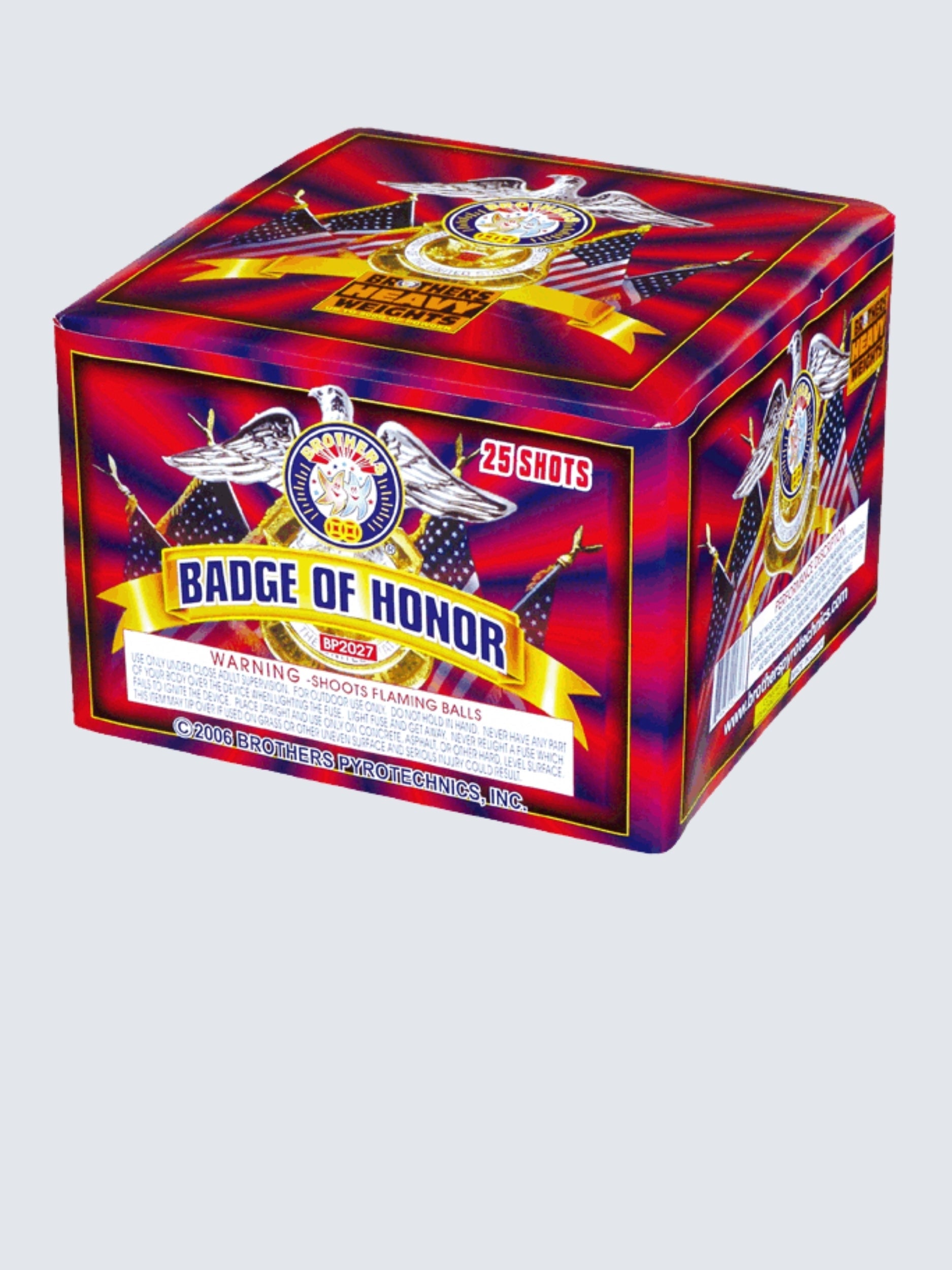 Badge of Honor | 25 Shot Aerial Repeater by Brothers Pyrotechnics -Shop Online for X-tra Large Cake™ at Elite Fireworks!