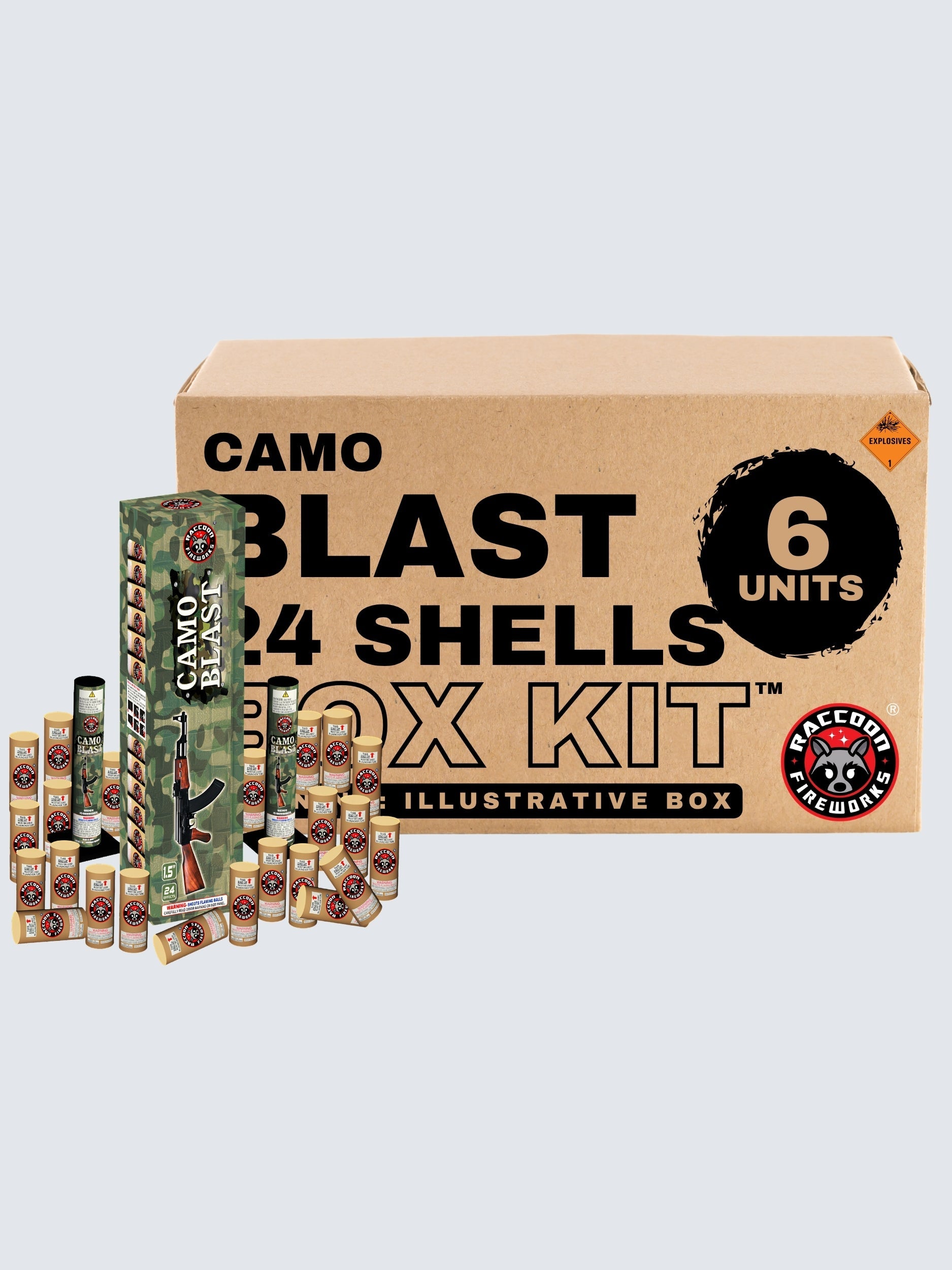Camo Blast | 24 Break Artillery Shell by Raccoon Fireworks -Shop Online for Large Canister Kit™ at Elite Fireworks!