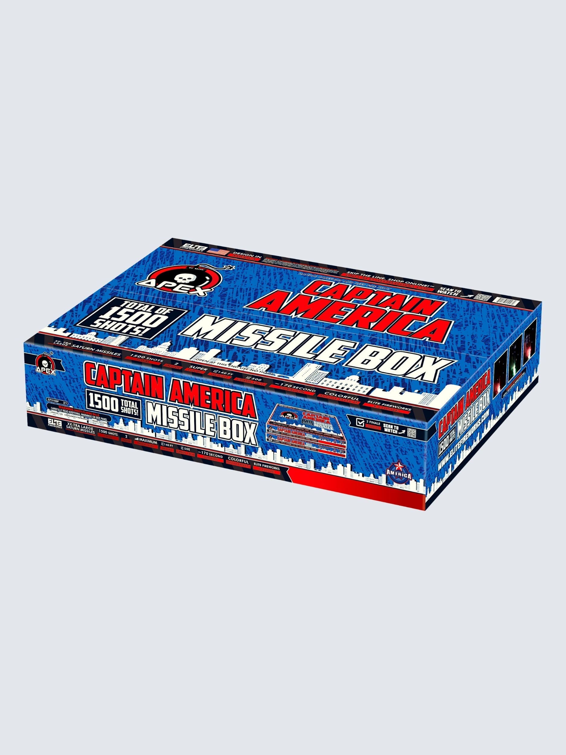 Captain America Barrage Missile™ | 750 Shot Saturn Missile by Apex by Elite!™ -Shop Online for X-tra Large Missile Base™ at Elite Fireworks!