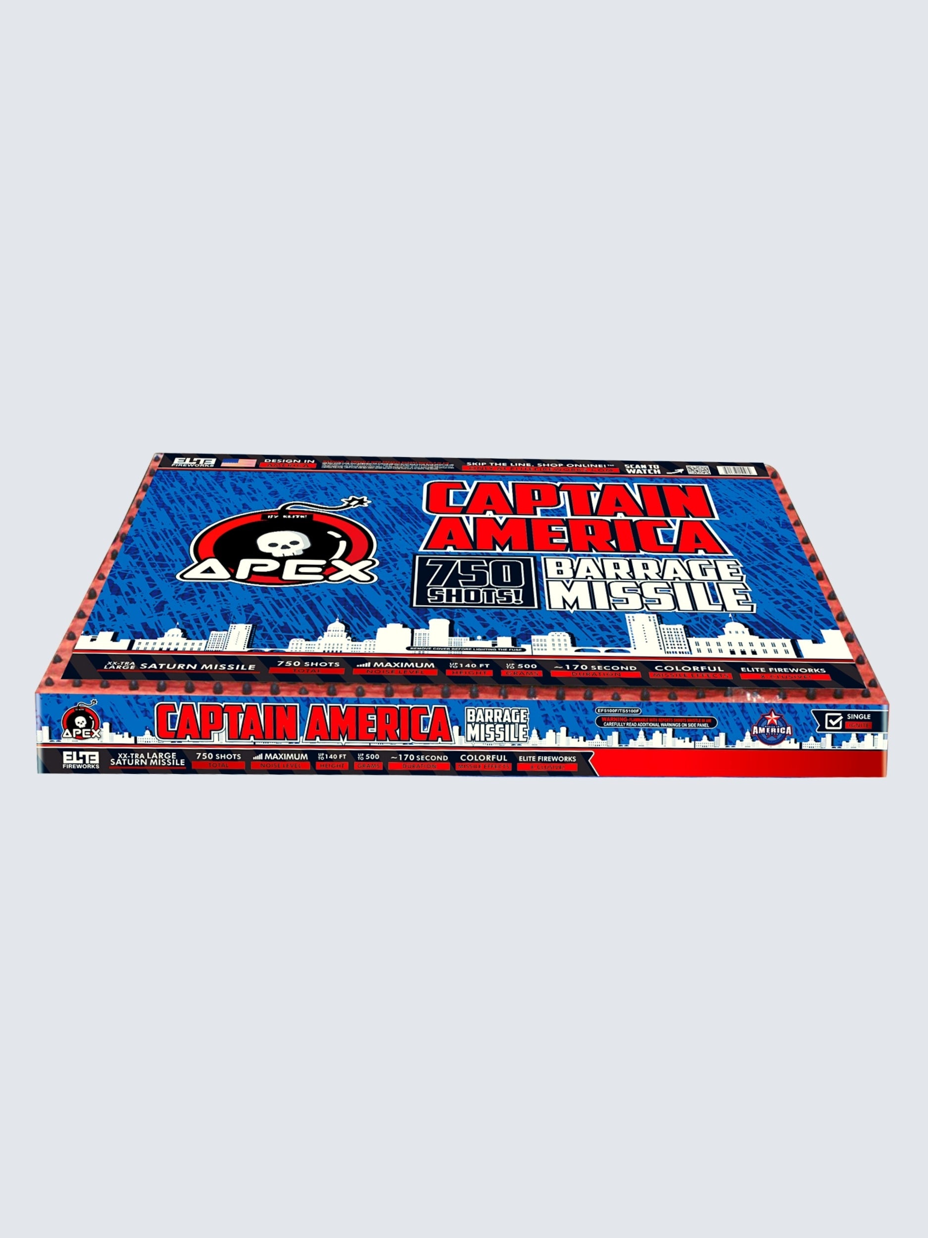 Captain America Barrage Missile™ | 750 Shot Saturn Missile by Apex by Elite!™ -Shop Online for X-tra Large Missile Base™ at Elite Fireworks!