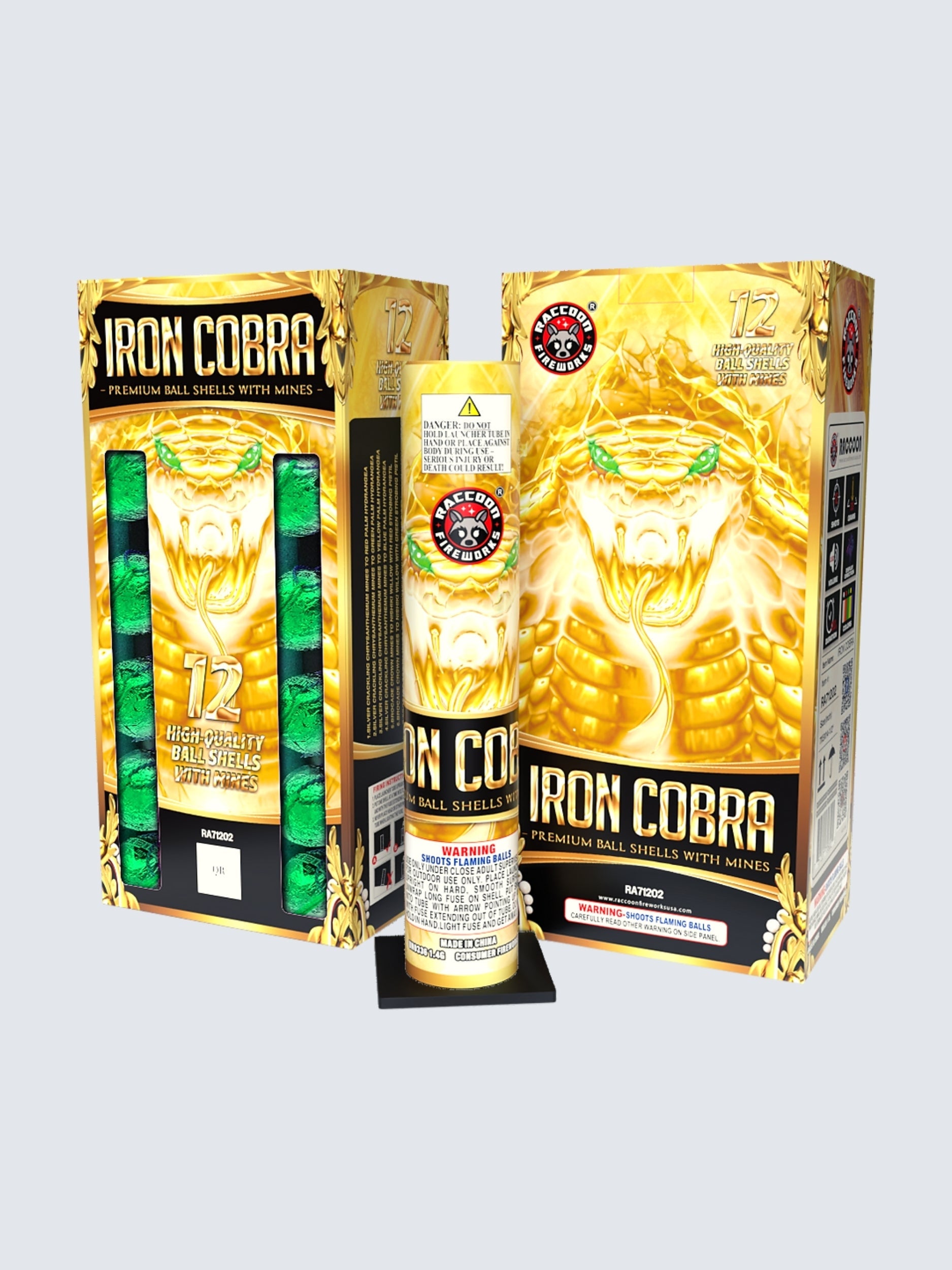 Iron Cobra | 12 Break Artillery Shell by Raccoon Fireworks -Shop Online for Large Ball Kit™ at Elite Fireworks!