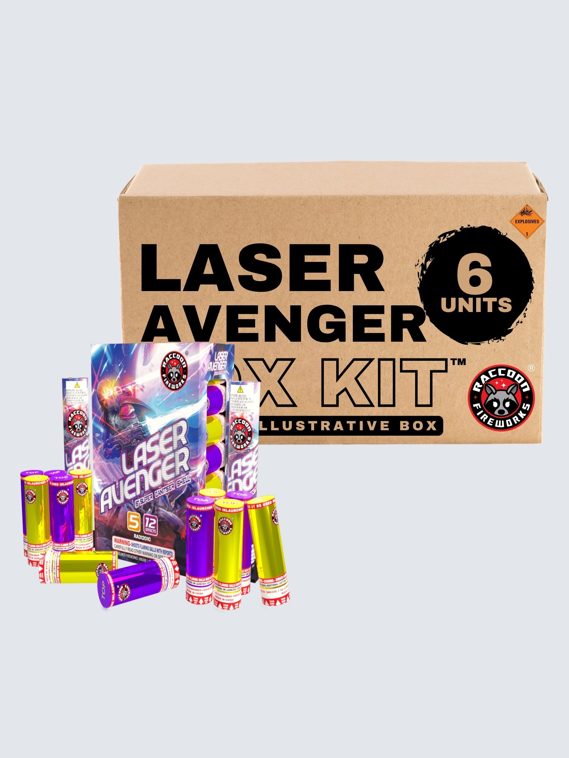 Laser Avenger | 12 Break Artillery Shell by Raccoon Fireworks -Shop Online for X-tra Large Canister Kit™ at Elite Fireworks!