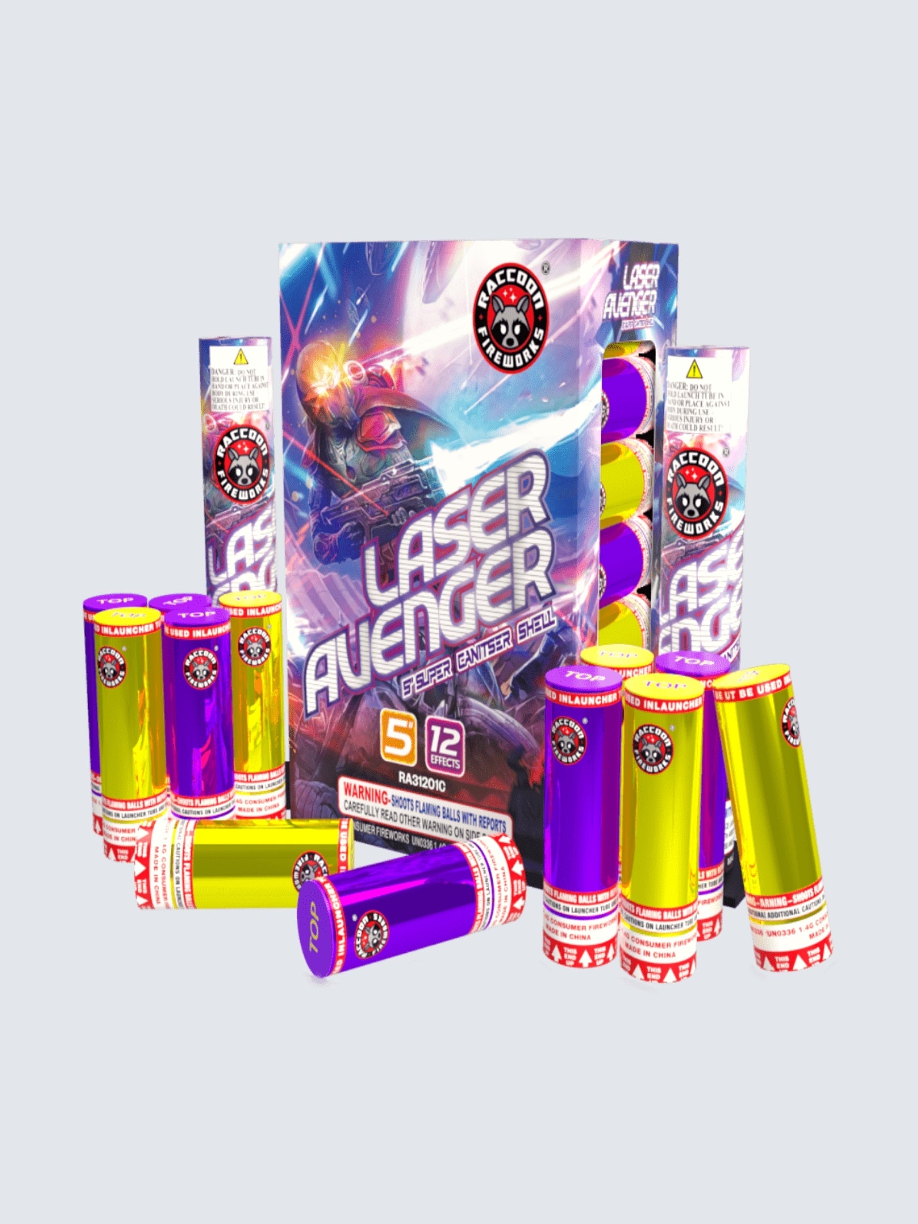 Laser Avenger | 12 Break Artillery Shell by Raccoon Fireworks -Shop Online for X-tra Large Canister Kit™ at Elite Fireworks!
