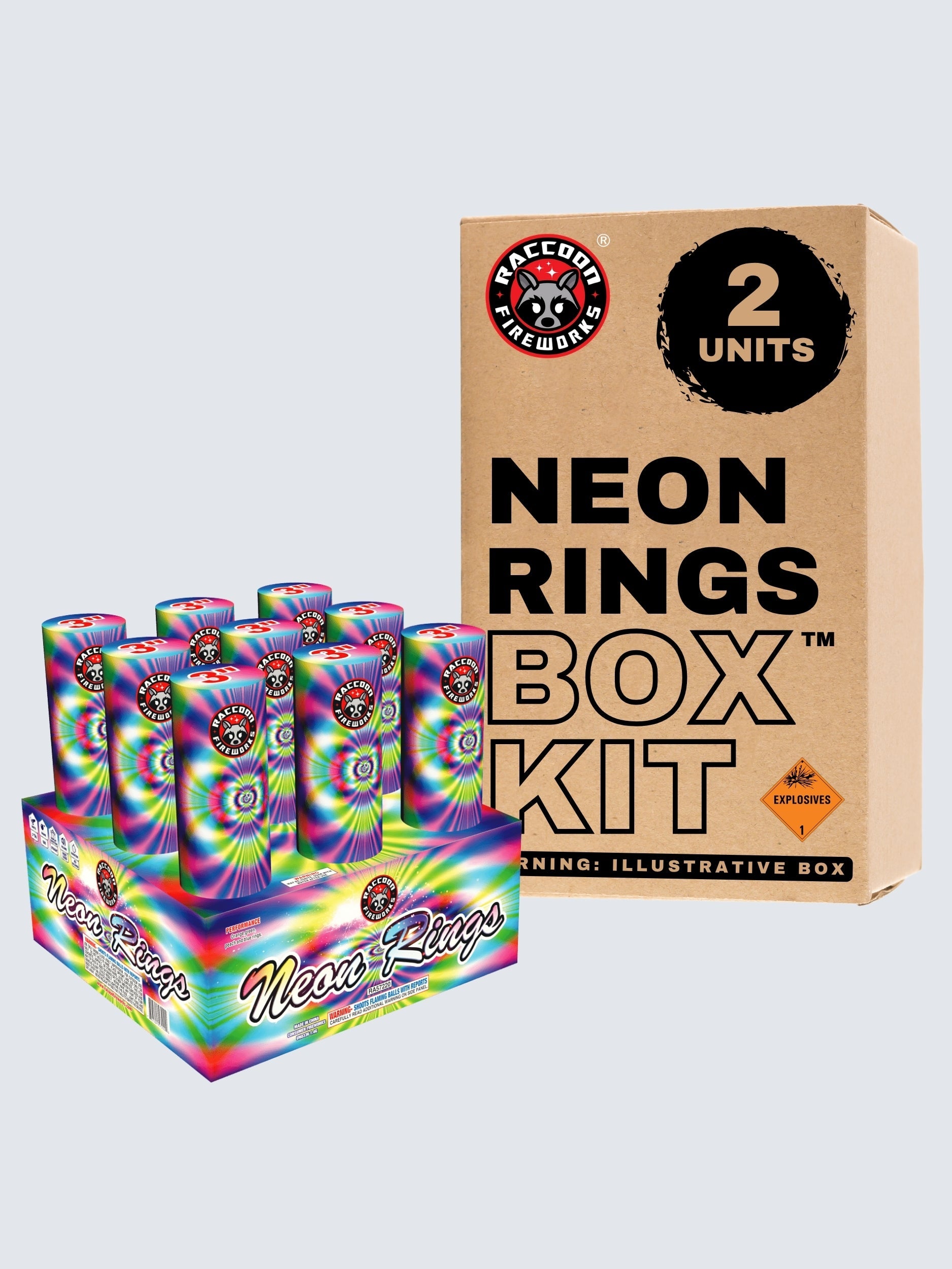 Neon Rings | 9 Shot Aerial Repeater by Raccoon Fireworks -Shop Online for NOAB Cake at Elite Fireworks!