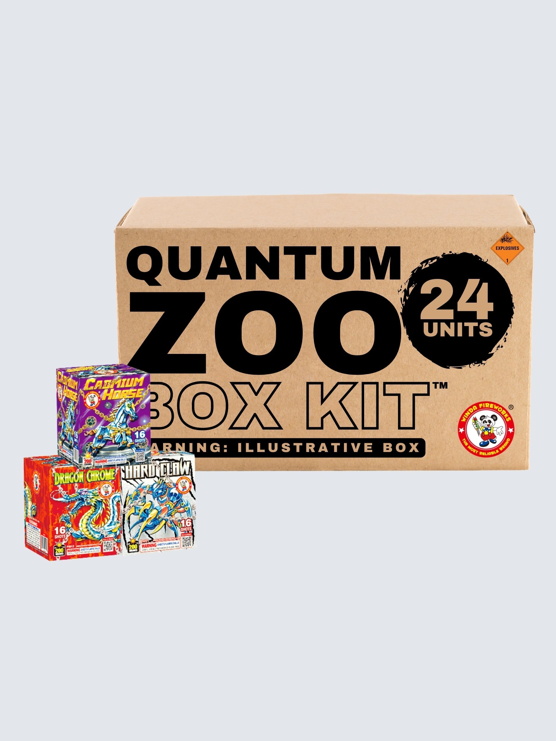 Quantum Zoo | 384 Shot Box Kit™ - Dragon Chrome - Cadmium Horse - Hard Claw by Winda Fireworks -Shop Online for Standard Cake at Elite Fireworks!