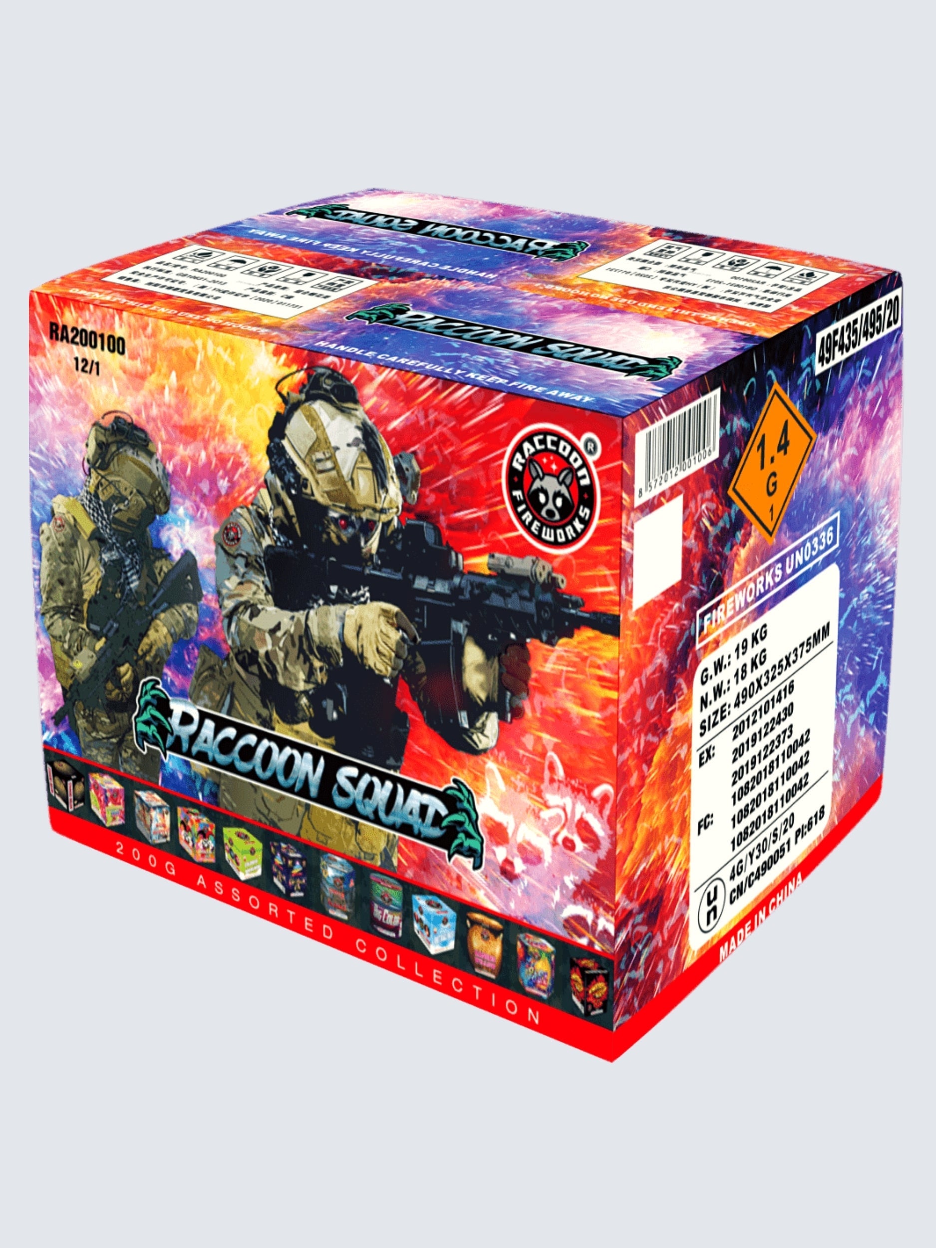 Raccoon Squad | 214 Shot Box Kit™ by Raccoon Fireworks -Shop Online for Standard Cake at Elite Fireworks!
