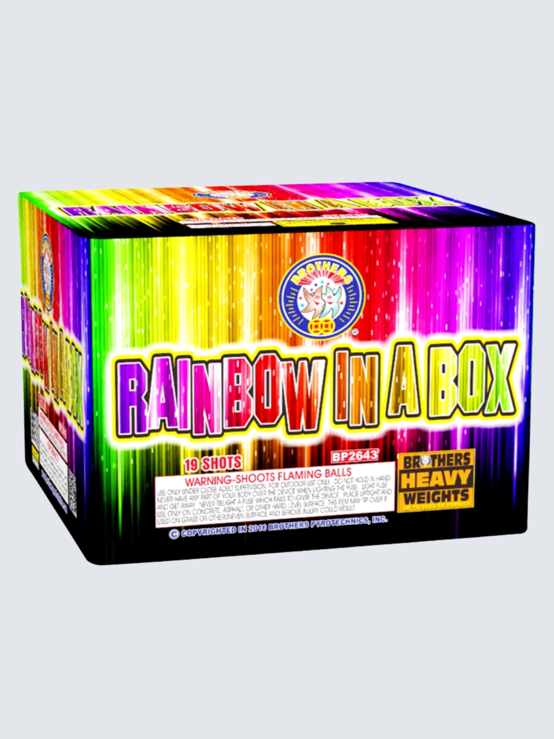 Rainbow In A Box | 19 Shot Aerial Repeater by Brothers Pyrotechnics -Shop Online for X-tra Large Cake™ at Elite Fireworks!