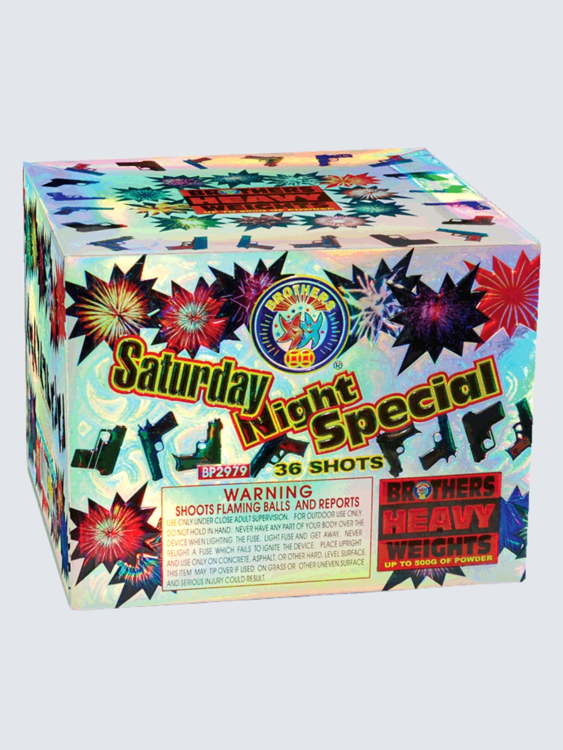Saturday Night Special | 36 Shot Aerial Repeater by Brothers Pyrotechnics -Shop Online for X-tra Large Cake™ at Elite Fireworks!