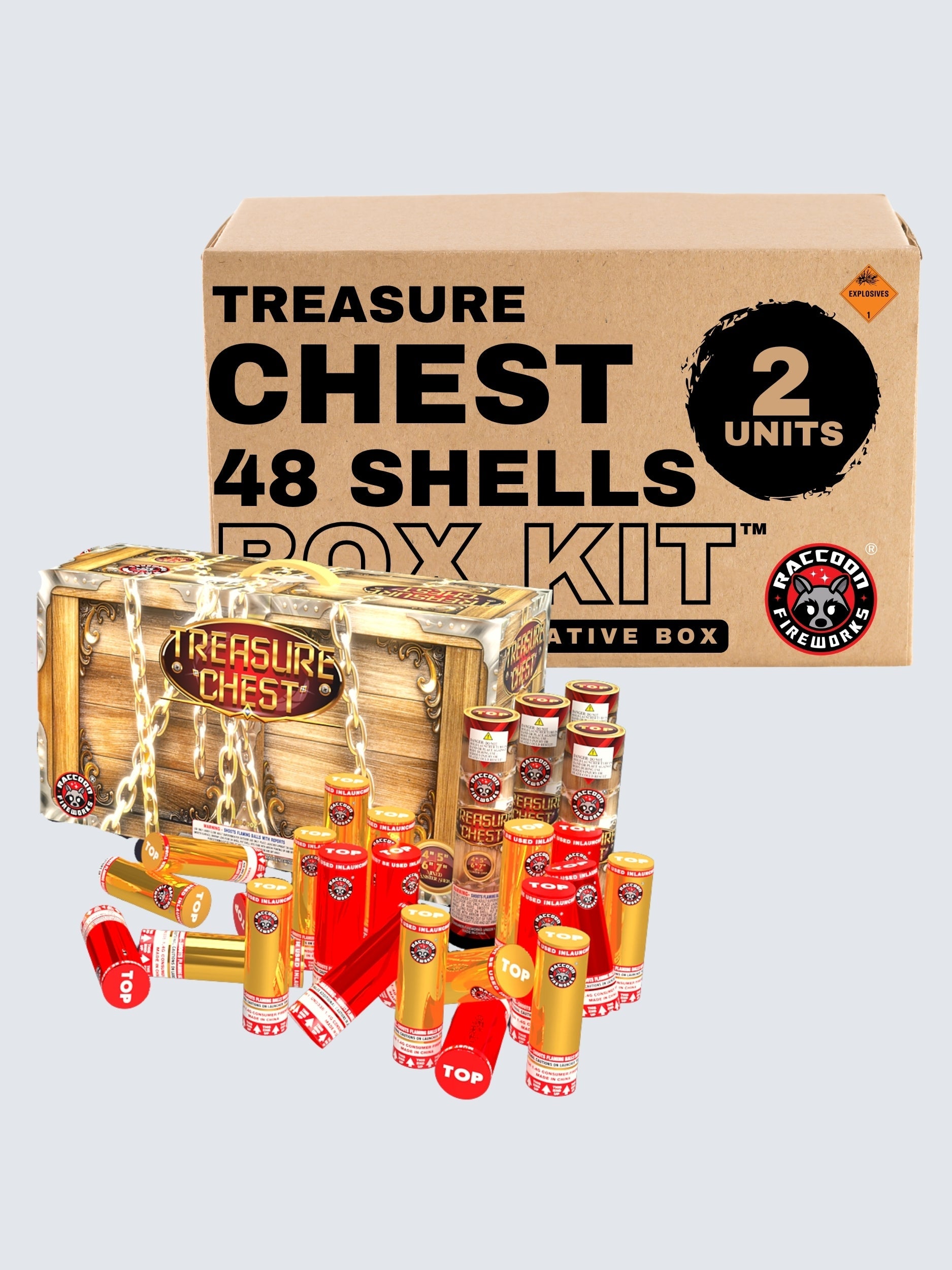 Treasure Chest | 48 Break Artillery Shell by Raccoon Fireworks -Shop Online for XX-tra Large Canister Kit™ at Elite Fireworks!