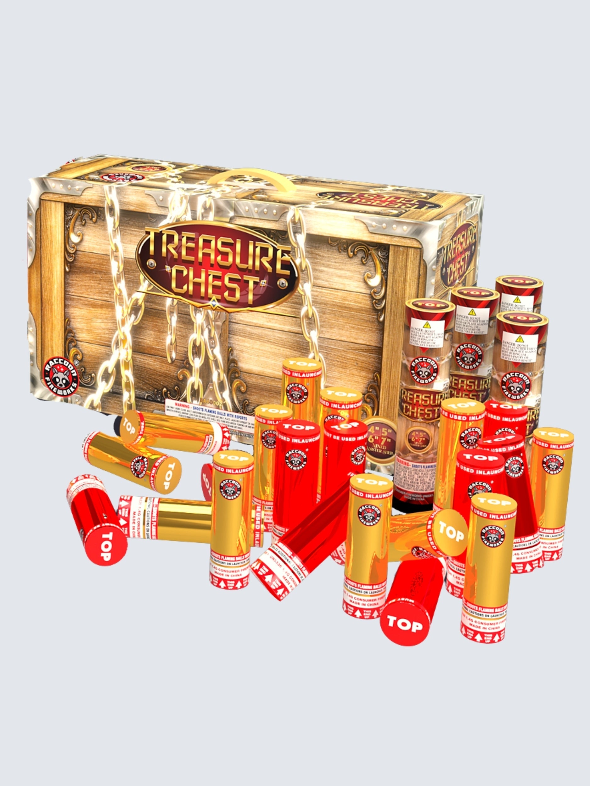 Treasure Chest | 48 Break Artillery Shell by Raccoon Fireworks -Shop Online for XX-tra Large Canister Kit™ at Elite Fireworks!